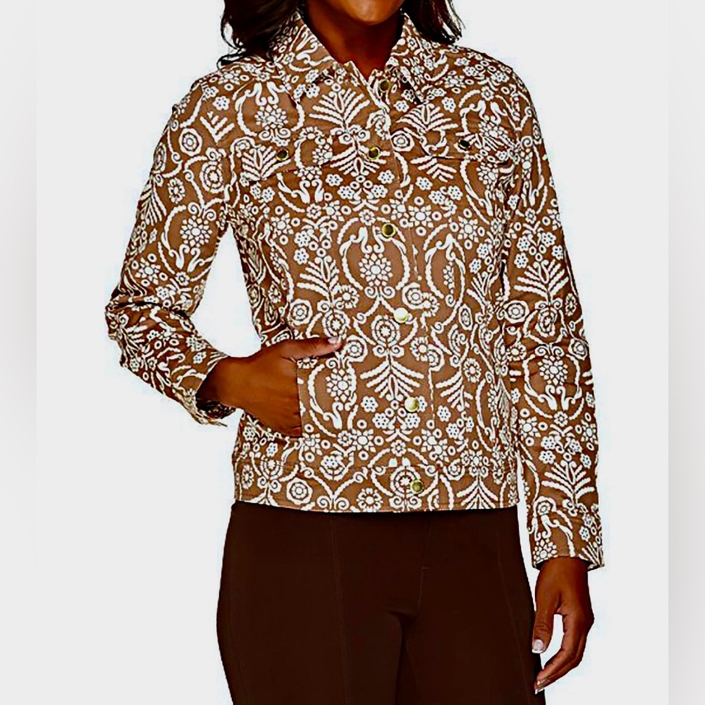 Liz Claiborne Brown and White Button Front Denim Jacket / 3XL